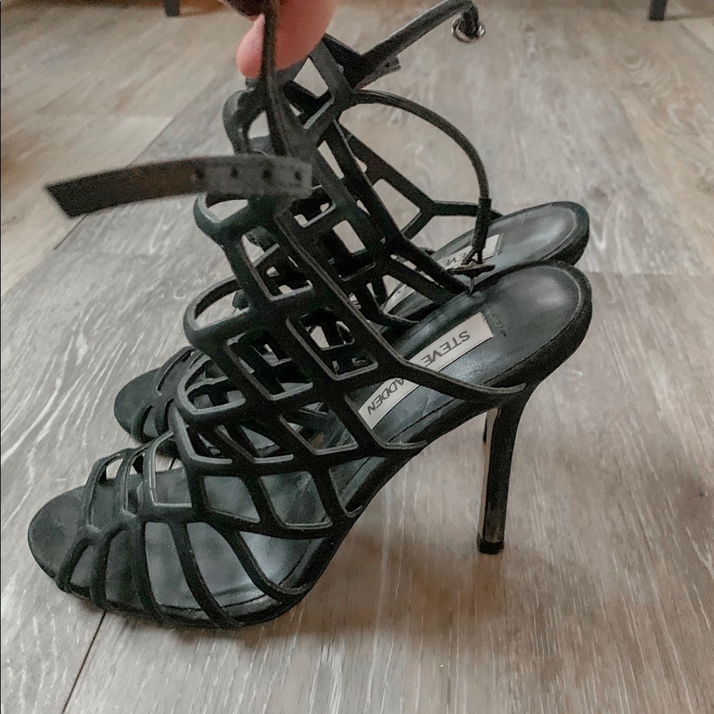 Steve Madden Black Slithur Heel Sandals